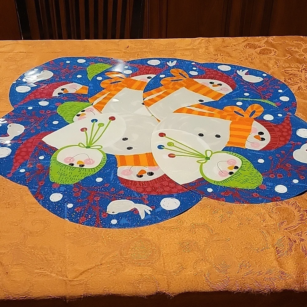 Placemats 6 vinyl vintage sparkling Mr. Mrs. snowman  EUC